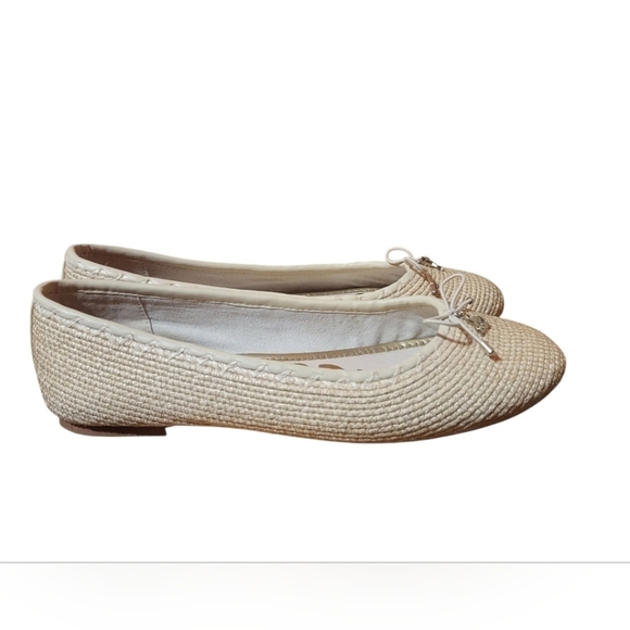 Sam Edelman Falcon Rafia Ballet  Flats With Bow In a Cream Color Size 7.5 - Picture 2 of 8